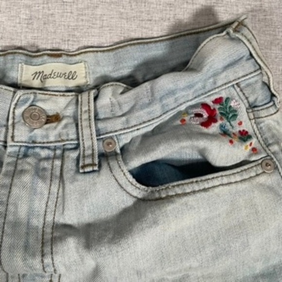 Madewell Embroidered Denim Shorts Women's Floral Perfect Jean Light Wash Size 25 - Picture 7 of 14
